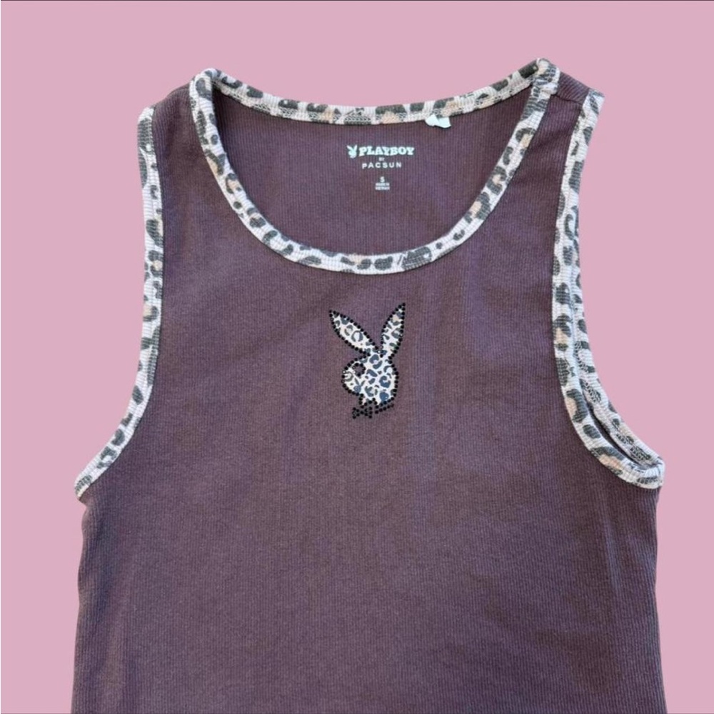 Playboy PacSun Brown Tank with Leopard Accents